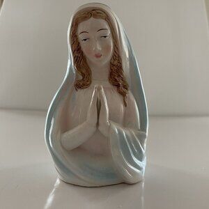 Vintage Napco Ceramic Mary Prayer Figurine Planter Vase Madonna Blessed Mother